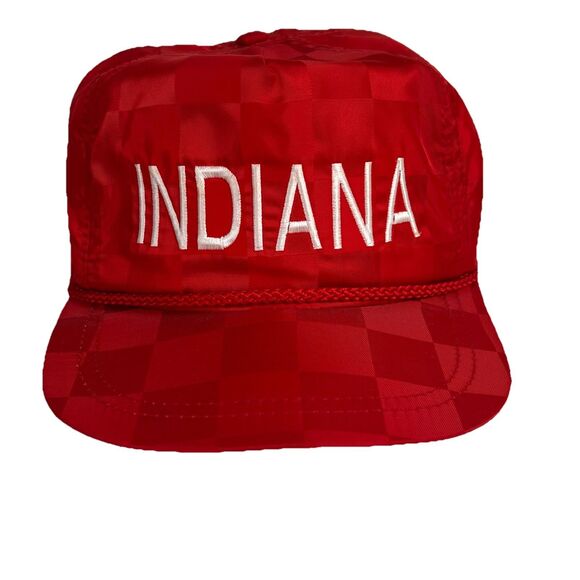 Vintage Somers Indiana Snapback Hat Red Checkerboard Nylon Rope Trim Trucker Cap - Picture 1 of 10
